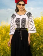 Traditional Ie transilvaneana Lisandra alba din bumbac cu broderie neagra