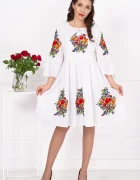 Traditional Rochie a alba Angelica cu flori multicolore brodate