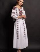 Traditional Rochie a alba Coralia cu broderie cu simbolul rombului