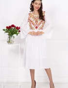 Traditional Rochie a alba Malina din vascoza cu flori delicate brodate