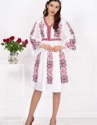 Traditional Rochie a din bumbac Angelica cu broderie inspirata din folclor