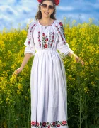 Traditional Rochie a din bumbac Monalisa cu trandafiri brodati