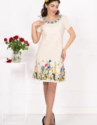 Traditional Rochie a din in brodata cu flori multicolore