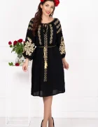 Traditional Rochie a din vascoza neagra Ecaterina cu broderie bej
