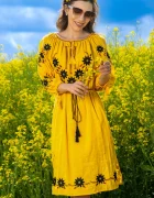 Traditional Rochie a galbena Alessia din bumbac cu broderie florala