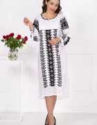 Traditional Rochie a midi alba Adriana cu broderie neagra