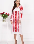 Traditional Rochie a midi alba Adriana cu broderie rosie