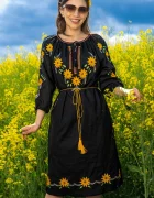 Traditional Rochie a neagra Alessia din bumbac cu broderie florala