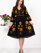 Traditional Rochie a neagra Angelica cu floarea soarelui brodata
