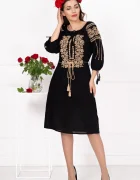 Traditional Rochie a neagra Elisa cu broderie florala bej