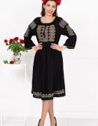 Traditional Rochie a neagra Eugenia cu broderie bej labirint