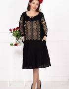 Traditional Rochie a neagra Ilaria cu broderie a bej