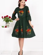 Traditional Rochie a verde Angelica cu flori multicolore brodate