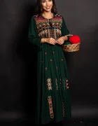 Traditional Rochie a verde cu motive florale Gradina Stramosilor