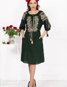 Traditional Rochie a verde Elisa cu broderie florala bej