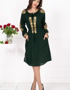 Traditional Rochie a verde Fenicia cu broderie florala aurie
