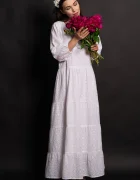 Traditional Rochie alba de vara din bumbac Annabel cu broderie englezeasca