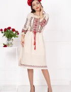 Traditional Rochie din in Filipa brodata cu motivul rombului