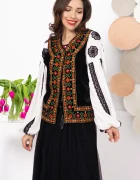 Traditional Vesta a Creola din catifea cu broderie geometrica multicolora