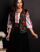 Traditional Vesta a dama Florenta neagra cu broderie florala bogata