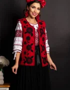 Traditional Vesta a rosie Tania cu margarete brodate