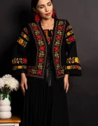 Traditional Vesta dama a Bianca neagra cu broderie florala bogata