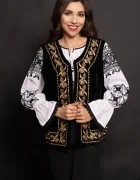 Traditional Vesta nationala Margareta din catifea cu broderie florala aurie