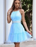 A&M Rochie babydoll scurta din tul baby blue cu volane vaporoasa CristalW
