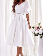 A&M Rochie cununie civila midi din bumbac alba in clos asimetrica LunaW