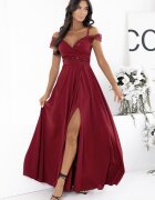 A&M Rochie de ocazie eleganta lunga burgundy cu umeri goi si paiete Valentina2