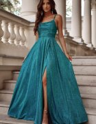 A&M Rochie de ocazie lunga din glitter verde cu bust tip corset ValeriaLux