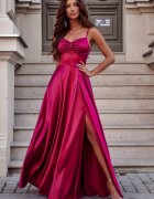 A&M Rochie de ocazie lunga din satin burgundy cu corset Karenina