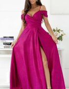 A&M Rochie de ocazie lunga eleganta din glitter burgundy umerii goi ValentinaLux