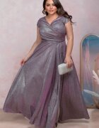 A&M Rochie eleganta in marimi mari lunga din bumbac cu glitter lila crapata pe picior AmandaW