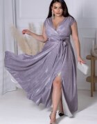 A&M Rochie eleganta in marimi mari lunga din bumbac cu glitter violet crapata pe picior AmandaW