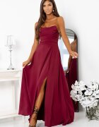 A&M Rochie eleganta lunga burgundy cu bust tip corset cu umerii goi VenussW
