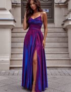 A&M Rochie eleganta lunga din glitter navy multicolor cu reflexii ValeriaLux
