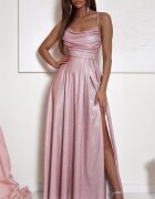 A&M Rochie eleganta lunga roz pudra cu glitter si bust tip corset ValeriaLux