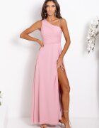 A&M Rochie eleganta lunga roz pudra cu un umar gol vaporoasa Monako