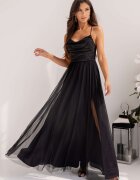 A&M Rochie eleganta neagra din tulle si brocard cu bustul tip corset si umerii goi RubyW