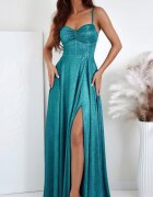 A&M Rochie lunga verde din glitter cu corset KareninaLux