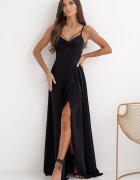 A&M Rochie neagra lunga cu bust tip corset vaporoasa SuzanaW