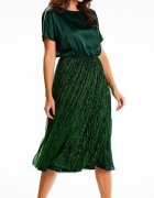 AWAMA Rochie de ocazie midi din satin si glitter verde smarald DorianeY