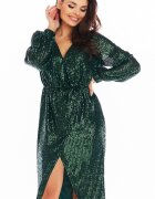 AWAMA Rochie de seara suprapusa midi verde din paiete Charme
