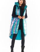 AWAMA Vesta dama lunga oversize albastra cu reflexii asimetrica cu gluga Stacy