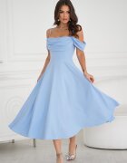 Bicotone Rochie baby doll midi baby blue cu umerii goi evazata Anelisa