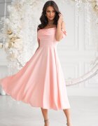 Bicotone Rochie baby doll midi roz caisa cu umerii goi evazata Anelisa