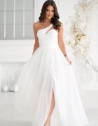 Bicotone Rochie cununie civila alba lunga cu tulle si paiete Louanna