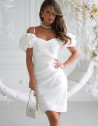 Bicotone Rochie cununie civila alba scurta cu maneca incretita Serena