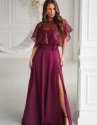 Bicotone Rochie eleganta lunga burgundy cu paiete vaporoasa Azaliya